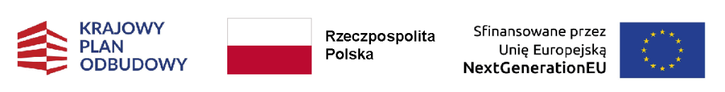 Logotypy: Krajowy Plan Odbudowy, Rzeczpospolita Polska, Sfinansowane przez Unię Europejską